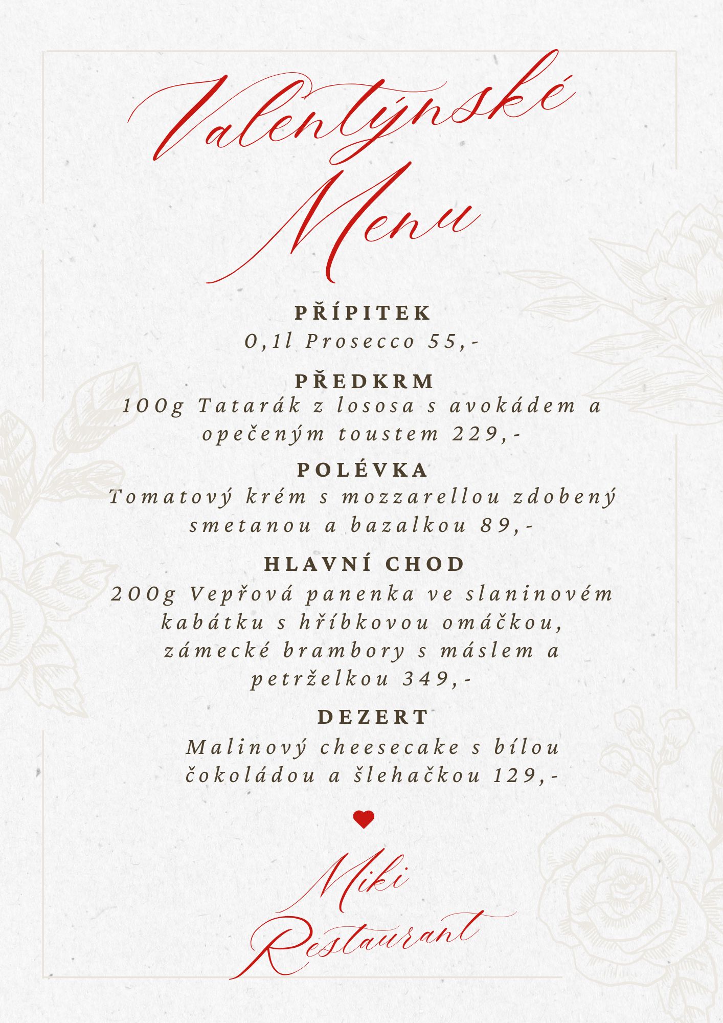 Valentýnské menu 14. - 15. 2. 2026
